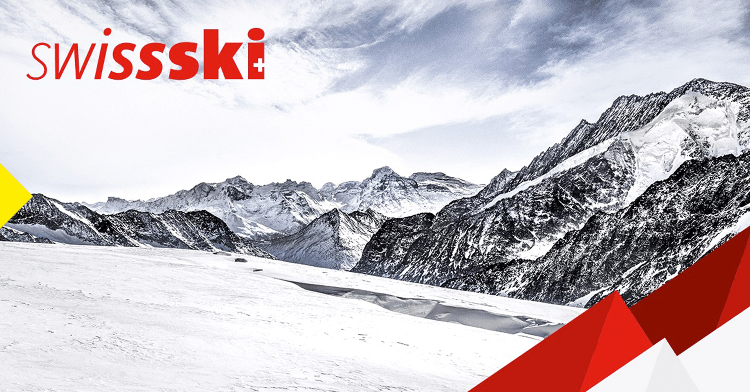 Der Schweizerische Skiverband Swiss-Ski ist die Dachorganisation des Schweizer Schneesports. Das Bild ist eine Komposition aus Bergwelt, Logo und einem grafischen Element. Es ist das Headerbild für den Blogbeitrag «Swiss-Ski entscheidet sich für NIMBUS GV® sowie NIMBUS ShApp®»